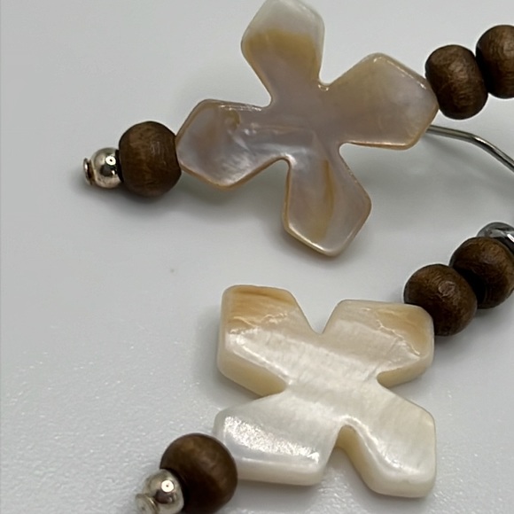 Shell Cross & Wood Beaded Earrings. - Picture 3 of 4